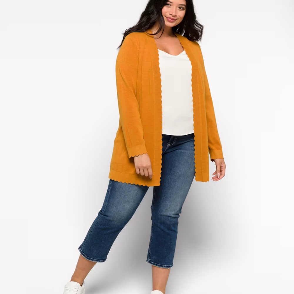 Women's Mustard Open-Front Sweater
